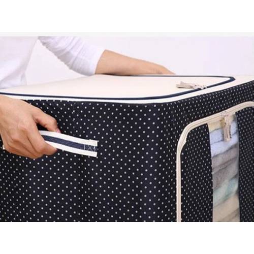 Cutie depozitare pliabila 100L, Bleumarin cu buline, o fereastra