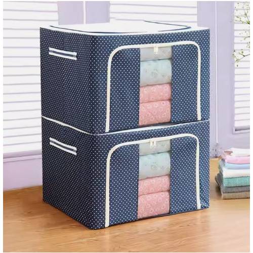 Cutie depozitare pliabila 100L, Bleumarin cu buline, o fereastra