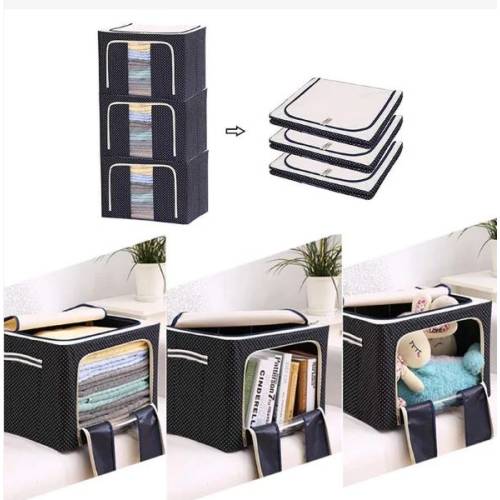 Cutie depozitare pliabila 100L, Bleumarin cu buline, o fereastra