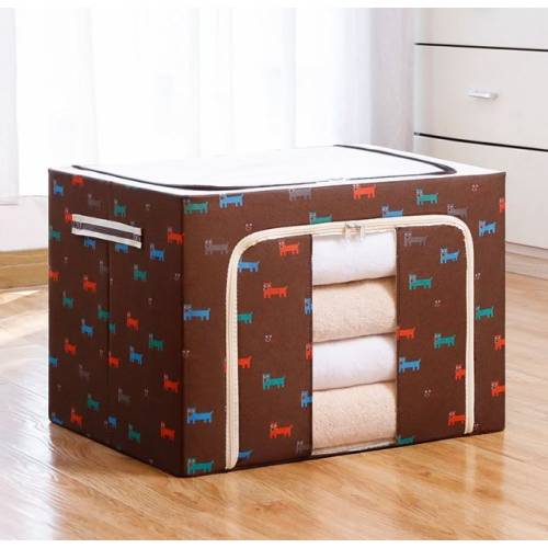 Cutie depozitare pliabila maro imprimeu catelusi, 100L