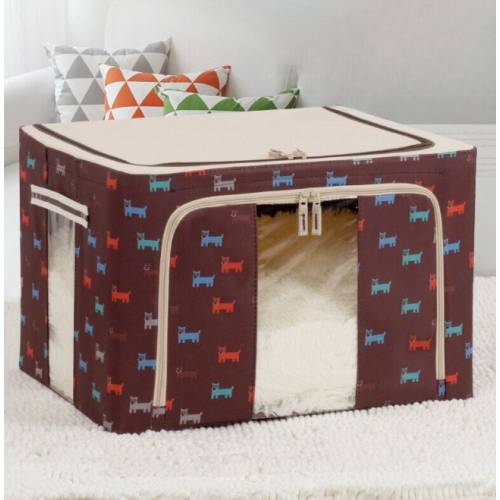 Cutie depozitare pliabila maro imprimeu catelusi, 100L