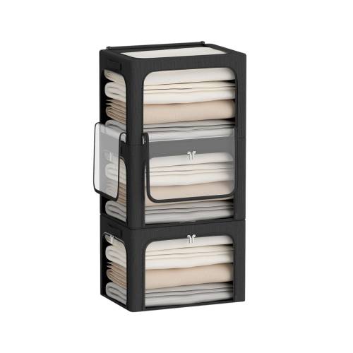 Cutie depozitare pliabila 38L Negru, 3 ferestre