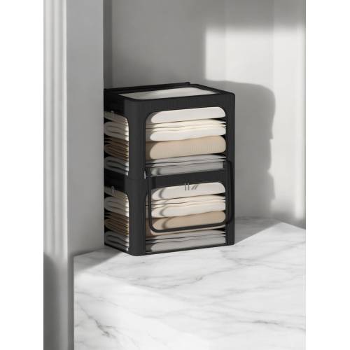 Cutie depozitare pliabila 38L Negru, 3 ferestre