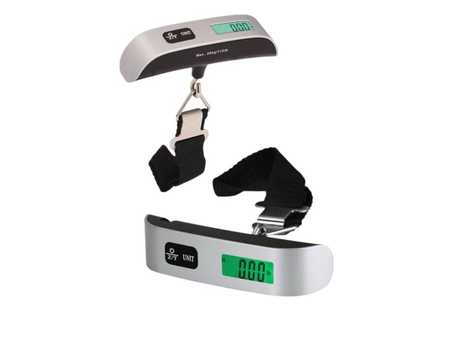 Cantar portabil digital de mana pentru bagaje, Alb-negru