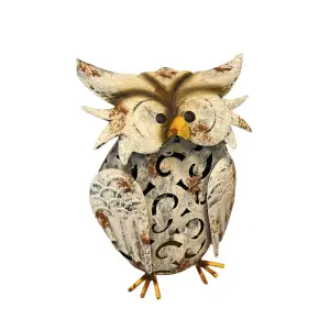 Decoratiune de gradina din fier cu lampa solara, Bufnita