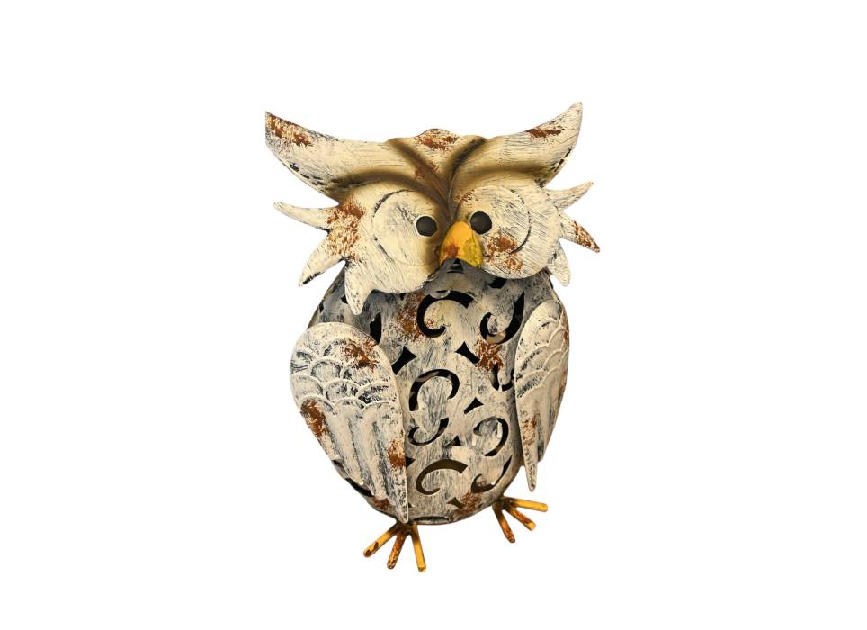 Decoratiune de gradina din fier cu lampa solara, Bufnita
