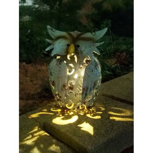 Decoratiune de gradina din fier cu lampa solara, Bufnita