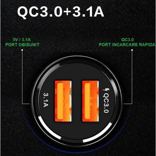 Incarcator auto dublu USB incarcare rapida, Negru
