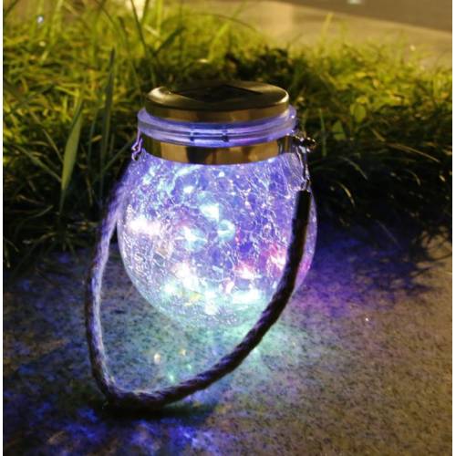 Lampa solara cu agatatoare model borcan rotund, multicolor