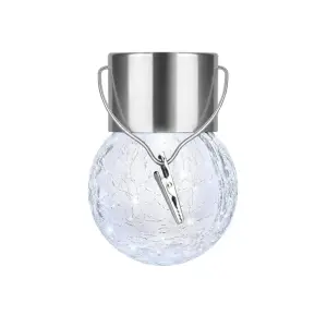 Lampa solara sferica tip candelabru, Alb