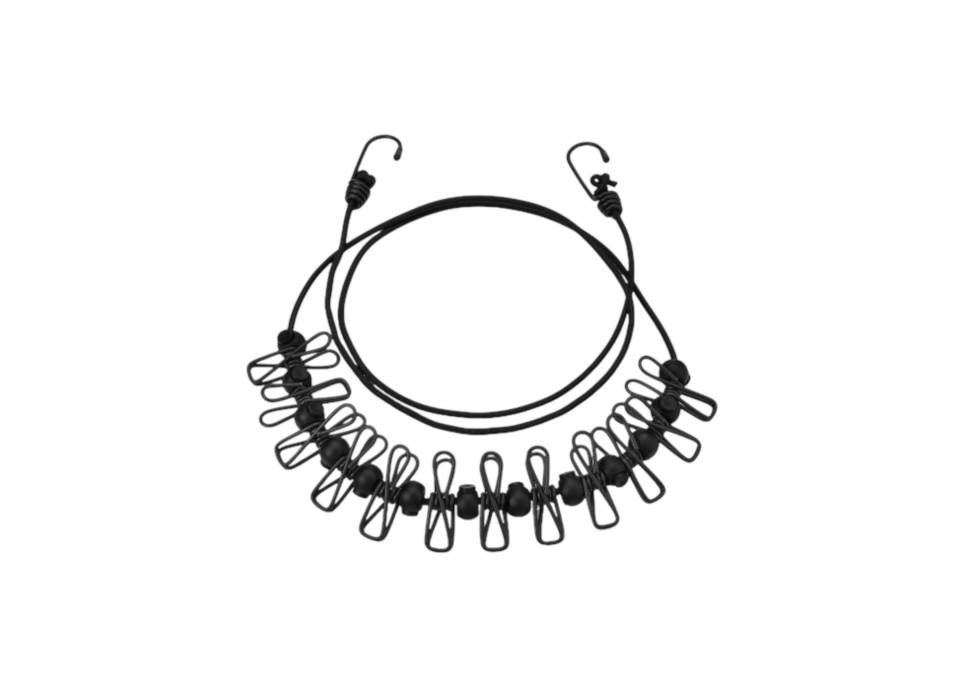 Sfoara portabila pentru rufe 1.8m, 12 clipsuri incluse, Negru