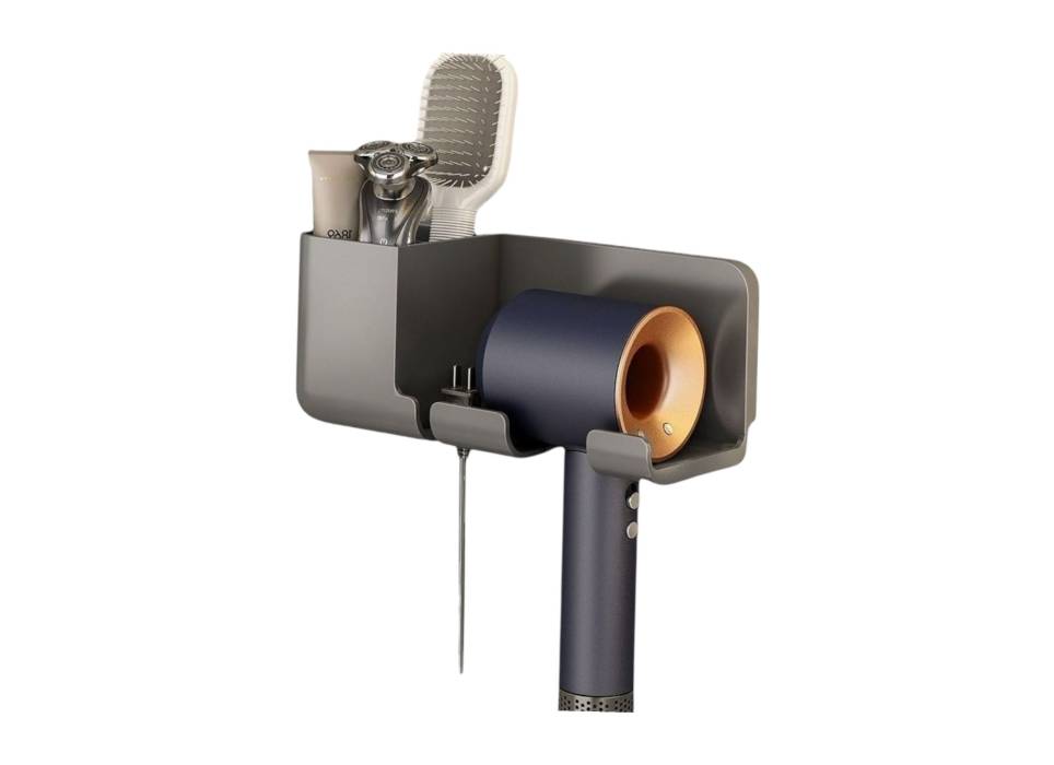 Suport pentru uscator de par cu organizator dublu, Negru