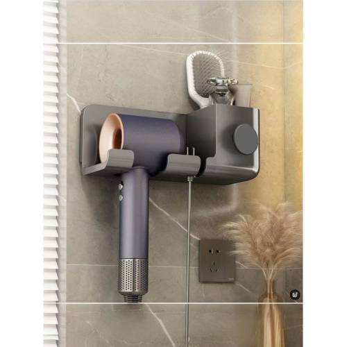 Suport pentru uscator de par cu organizator dublu, Negru