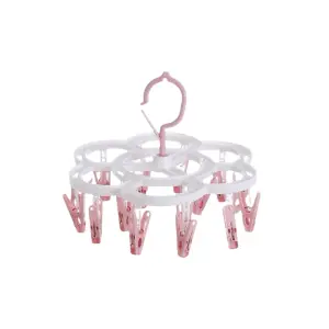 Uscator de rufe suspendat cu 16 carlige, rotire 360°, Roz