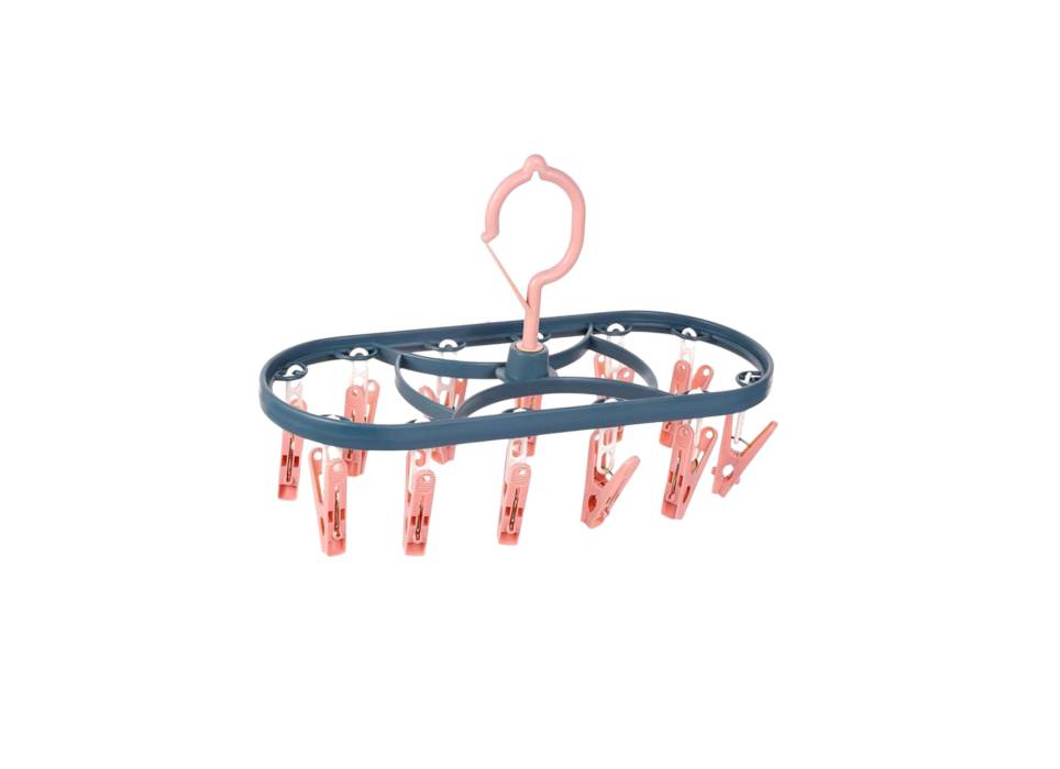 Uscator de rufe suspendat cu 12 carlige, rotire 360°, Roz/Albastru Uscator de rufe suspendat cu 12 carlige, rotire 360°, Roz/Albastru