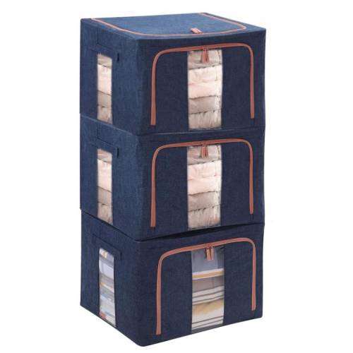 Cutie depozitare pliabila 100L, Bleumarin, doua ferestre