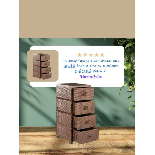 Dulap plastic 4 sertare imitatie ratan Maro 47x38x92cm