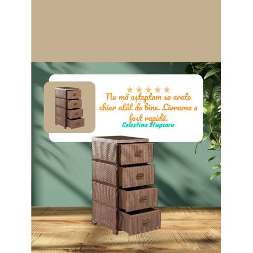 Dulap plastic 4 sertare imitatie ratan Maro 47x38x92cm