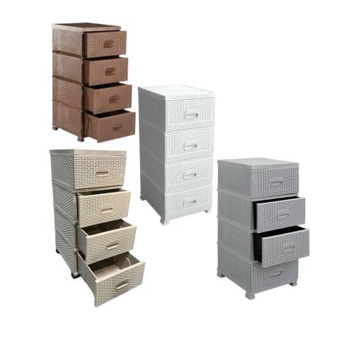 Dulap plastic 4 sertare imitatie ratan Bej 47x38x92cm Dulap plastic 4 sertare imitatie ratan Bej 47x38x92cm