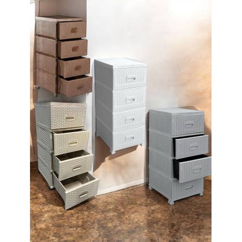 Dulap plastic 4 sertare imitatie ratan Bej 47x38x92cm Dulap plastic 4 sertare imitatie ratan Bej 47x38x92cm