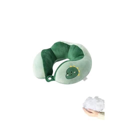 Perna de Calatorie pentru Gat, Umplutura cu Bumbac, Model Brodat Dinozaur, Verde