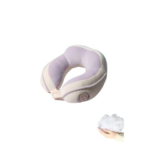 Perna de Calatorie pentru Gat, Umplutura cu Bumbac, Model Brodat Iepure, Lila