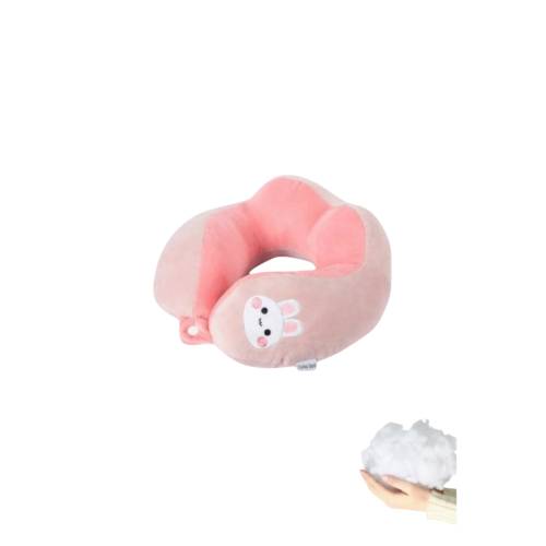 Perna de Calatorie pentru Gat, Umplutura cu Bumbac, Model Brodat Iepure, Roz