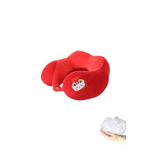 Perna de Calatorie pentru Gat, Umplutura cu Bumbac, Model Brodat Iepure, Rosu