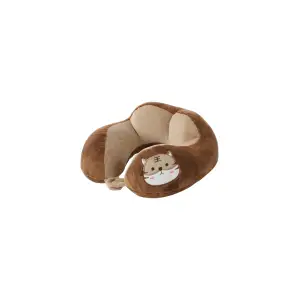 Perna de Calatorie pentru Gat, Umplutura cu Bumbac, Model Brodat Pisica, Maro
