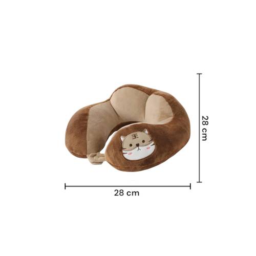 Perna de Calatorie pentru Gat, Umplutura cu Bumbac, Model Brodat Pisica, Maro