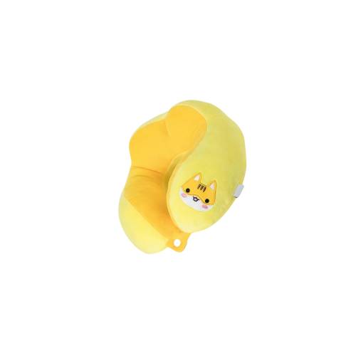 Perna de Calatorie pentru Gat, Umplutura cu Bumbac, Model Brodat Pisica, Galben