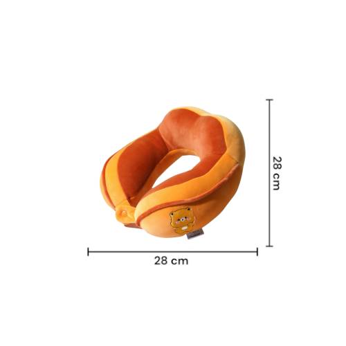 Perna de Calatorie pentru Gat, Umplutura cu Bumbac, Model Brodat Urs, Portocaliu