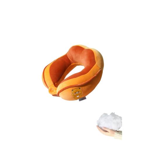 Perna de Calatorie pentru Gat, Umplutura cu Bumbac, Model Brodat Urs, Portocaliu
