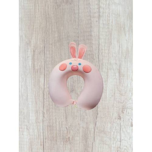 Perna de Calatorie pentru Gat si Cap, Umplutura din Spuma cu Memorie, Model Iepuras, Roz