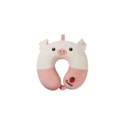 Perna de Calatorie pentru Gat si Cap, Umplutura din Spuma cu Memorie, Model Purcelus, Roz Perna de Calatorie pentru Gat si Cap, Umplutura din Spuma cu Memorie, Model Purcelus, Roz