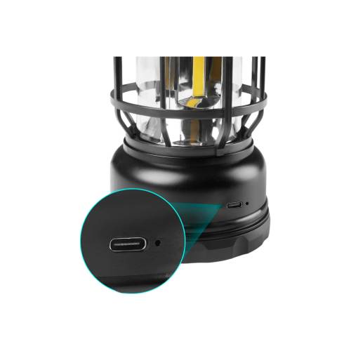 Lampa Portabila Camping Vintage, Intensitate Reglabila, Incarcare Solara si USB, Negru