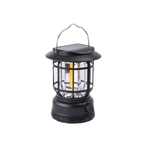 Lampa Portabila Camping Vintage, Intensitate Reglabila, Incarcare Solara si USB, Negru Lampa Portabila Camping Vintage, Intensitate Reglabila, Incarcare Solara si USB, Negru