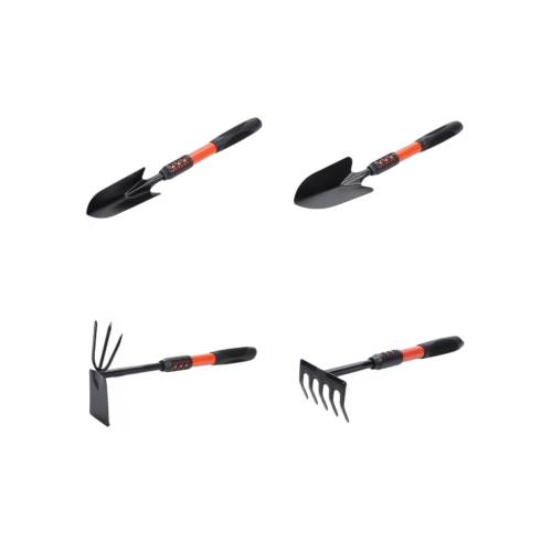 Set 4 Unelte Gradina pentru Plantare si Ingrijire, Otel Carbon, Negru
