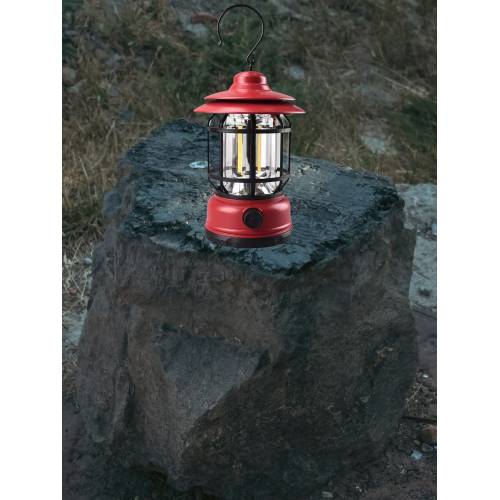 Lampa Portabila de Camping cu Carlig, Lanterna Led Vintage cu Intensitate Reglabila, Rosu