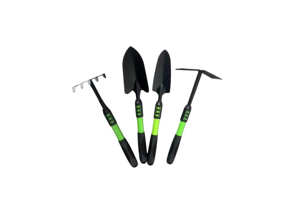 Set 4 Unelte Gradina pentru Plantare si Ingrijire, PVC Carbon, Negru/Verde