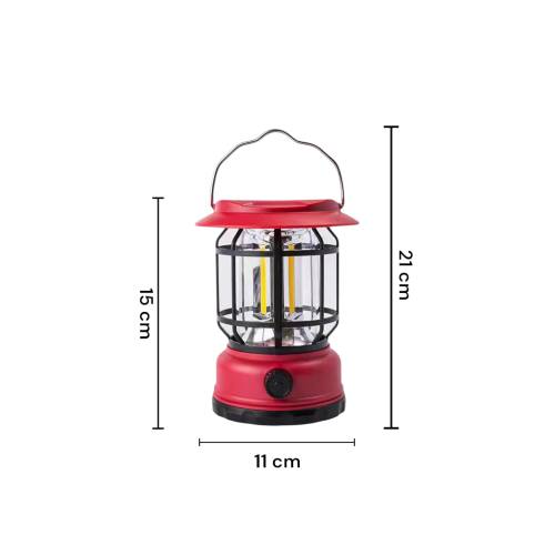 Lampa Portabila Camping Vintage, Intensitate Reglabila, Incarcare Solara si USB, Rosu