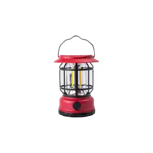 Lampa Portabila Camping Vintage, Intensitate Reglabila, Incarcare Solara si USB, Rosu