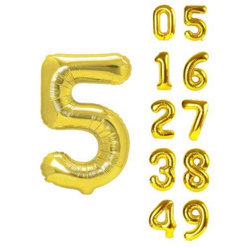 Balon din folie metalizata, tip cifra, 100 cm, umflare aer sau heliu, pai inclus, Auriu