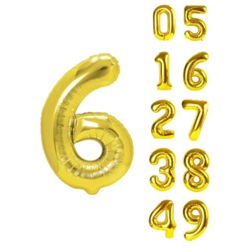 Balon din folie metalizata, tip cifra, 100 cm, umflare aer sau heliu, pai inclus, Auriu
