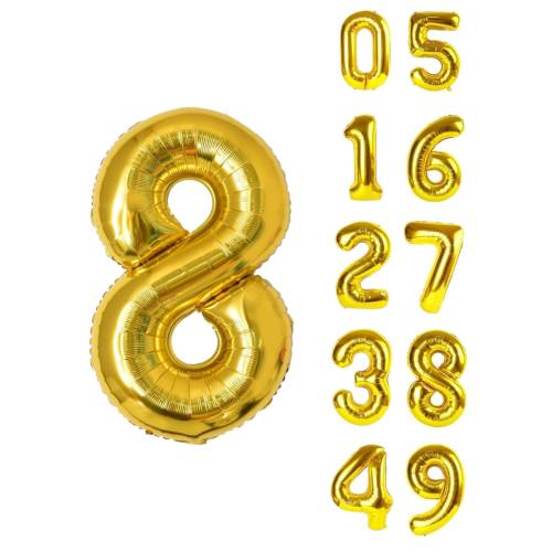 Balon din folie metalizata, tip cifra, 100 cm, umflare aer sau heliu, pai inclus, Auriu Balon din folie metalizata, tip cifra, 100 cm, umflare aer sau heliu, pai inclus, Auriu