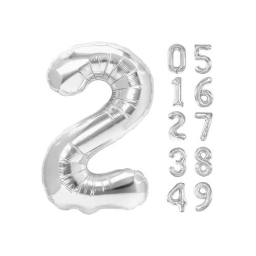Balon din folie metalizata, tip cifra, 80 cm, umflare aer sau heliu, pai inclus, Argintiu