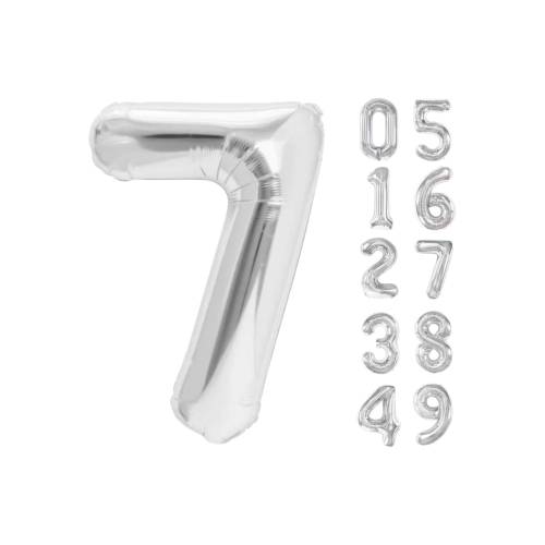 Balon din folie metalizata, tip cifra, 80 cm, umflare aer sau heliu, pai inclus, Argintiu