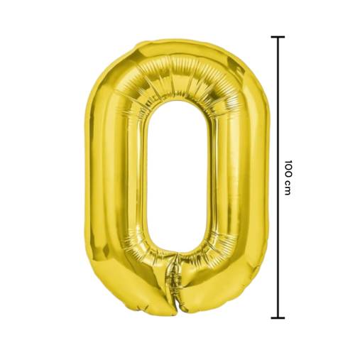 Balon din folie metalizata, tip cifra, 100 cm, umflare aer sau heliu, pai inclus, Auriu