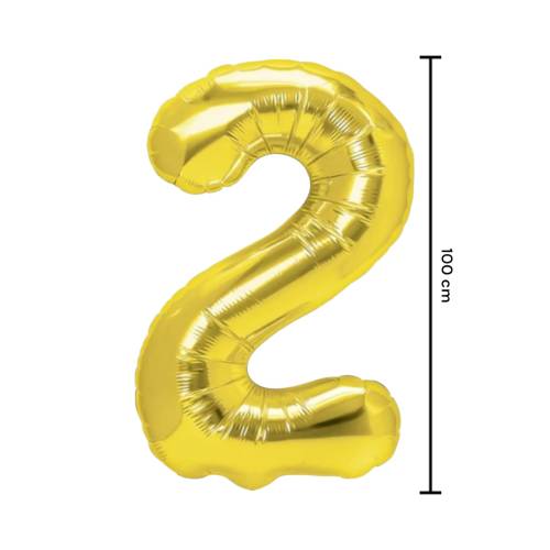 Balon din folie metalizata, tip cifra, 100 cm, umflare aer sau heliu, pai inclus, Auriu