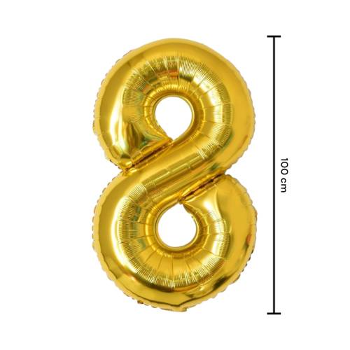 Balon din folie metalizata, tip cifra, 100 cm, umflare aer sau heliu, pai inclus, Auriu Balon din folie metalizata, tip cifra, 100 cm, umflare aer sau heliu, pai inclus, Auriu